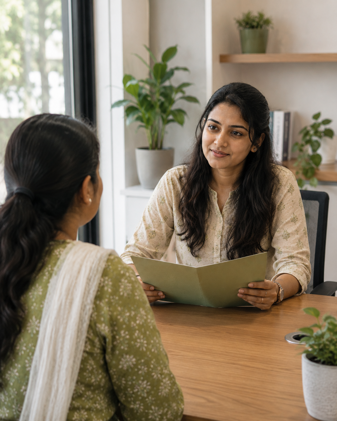 Education counsellor listening to a prospective overseas student